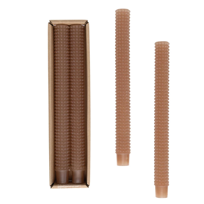 Cappuccino Hobnail Taper Candles in Box, Set of 2