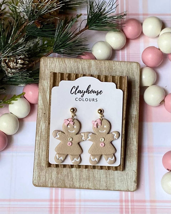 Pink Gingerbread Holiday Earrings