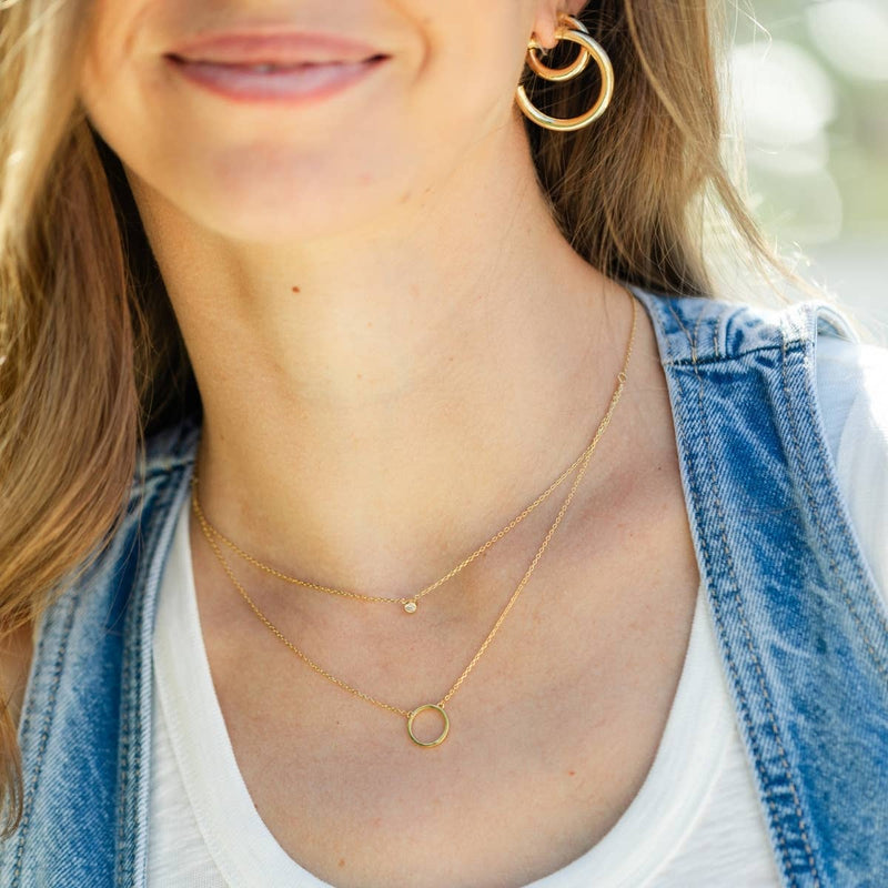 Double Appeal Circle & Cz Necklace: Gold