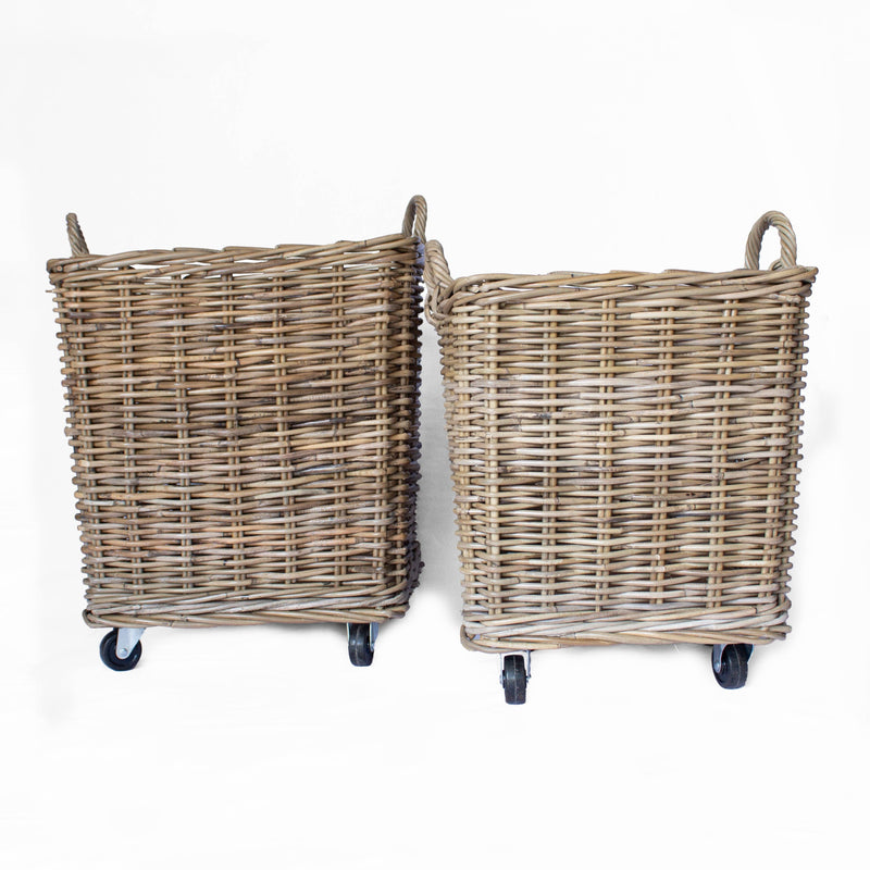 Rattan Square Storage Baskets on Wheels | 22" H