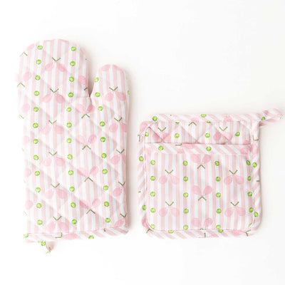Pink Tennis Stripe Oven Mitt Set