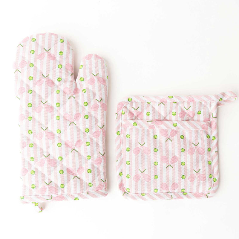 Pink Tennis Stripe Oven Mitt Set