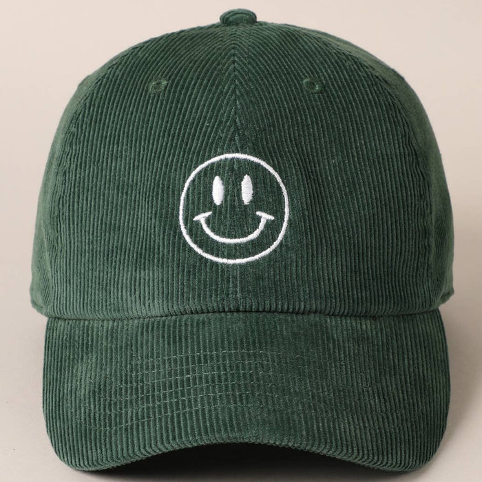 Happy Face Embroidered Corduroy Baseball Cap: ONE SIZE / SMOKE PINK