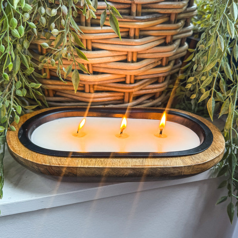 Wood Bowl 3-Wick Candle