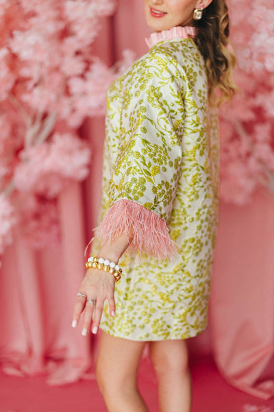 BC Caftan -Chartreuse and Blush with Feathers : Large/XL