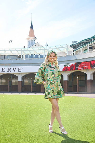 Kentucky Derby x Laura Ashley by Brianna Cannon Green Horse Race Caftan: Small/Medium