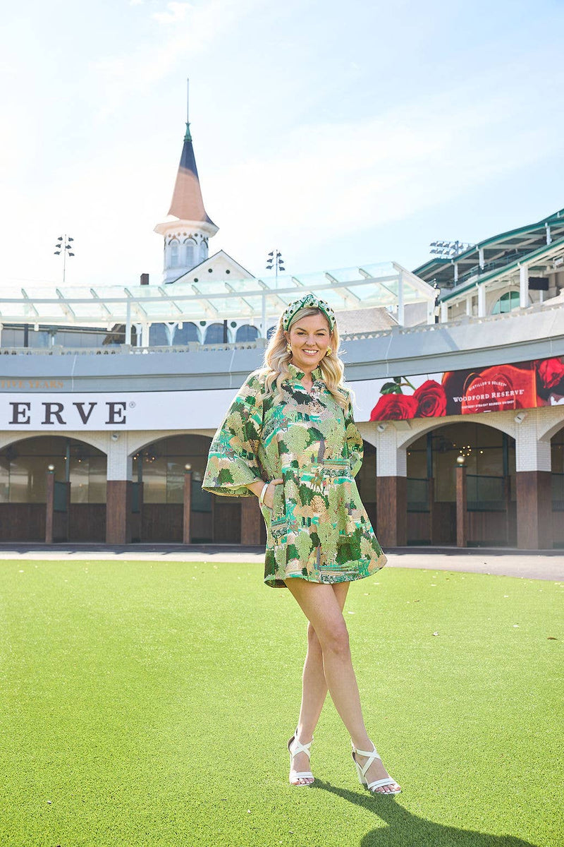 Kentucky Derby x Laura Ashley by Brianna Cannon Green Horse Race Caftan: Small/Medium