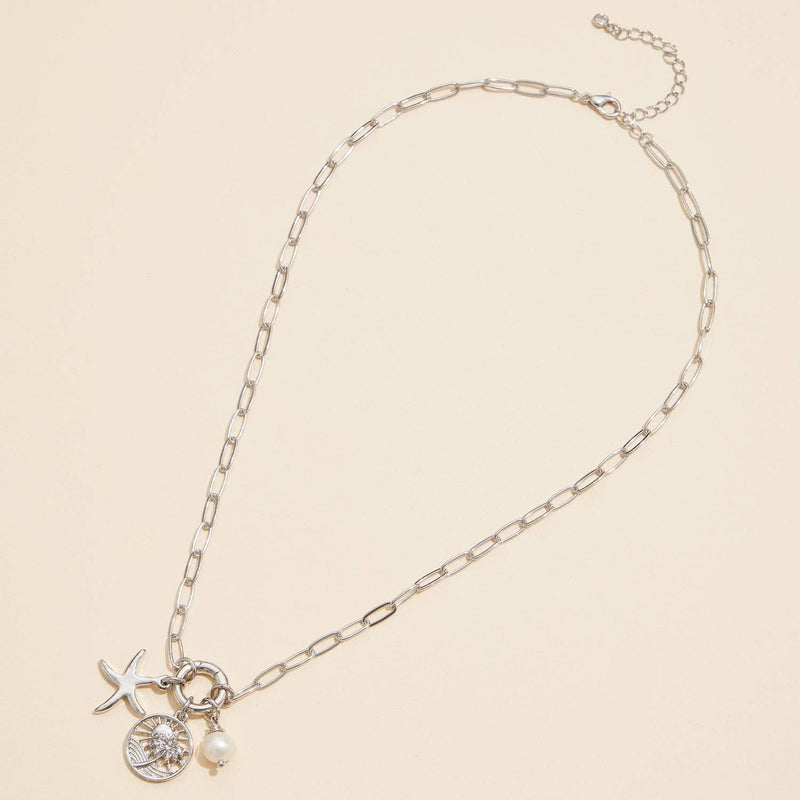 Gold Dipped Starfish Charm Necklace with Pearl Accent: Gold / One / 4DN18066