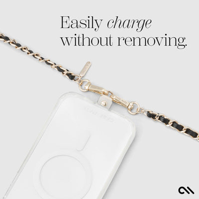 Gold Chain/Black Leather Phone Crossbody: Gold/Black