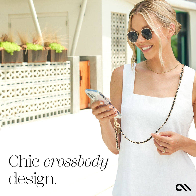 Gold Chain/Black Leather Phone Crossbody: Gold/Black