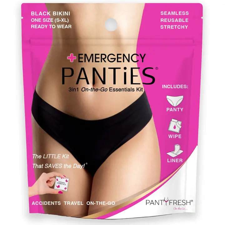 Women’s On-The-Go Kit – Spare Underwear, Wipe, Liner & More |REG BLACK BIKINI