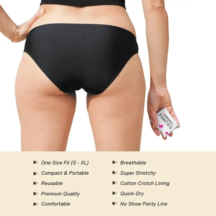 Women’s On-The-Go Kit – Spare Underwear, Wipe, Liner & More |REG BLACK BIKINI