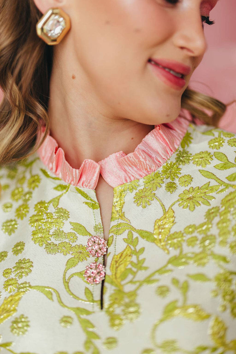 BC Caftan -Chartreuse and Blush with Feathers : Large/XL