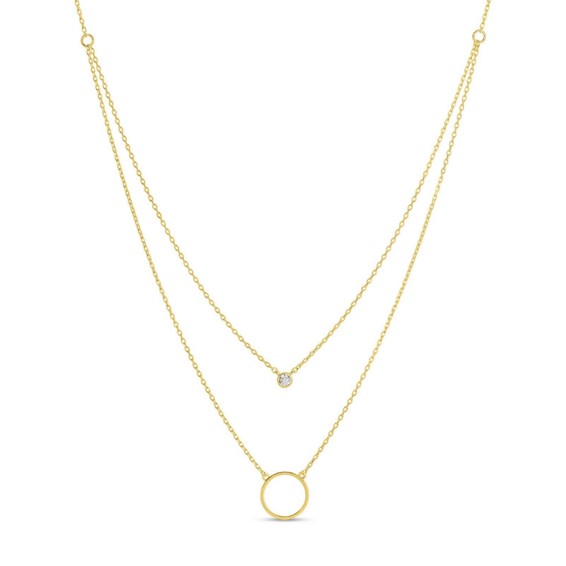 Double Appeal Circle & Cz Necklace: Gold