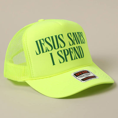JESUS SAVES I SPEND Trucker: White