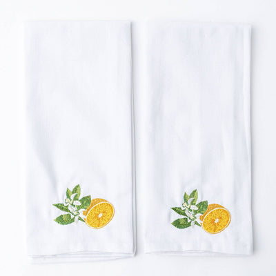 Orange Blossom Embroidered Kitchen Towel Set