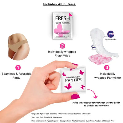 Women’s Spare Underwear Kit – Seamless Thong, Wipe & Liner |REG