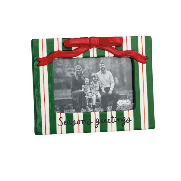 Seasons Greetings Striped Bow Frame