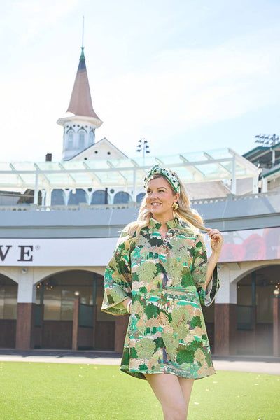 Kentucky Derby x Laura Ashley by Brianna Cannon Green Horse Race Caftan: Small/Medium