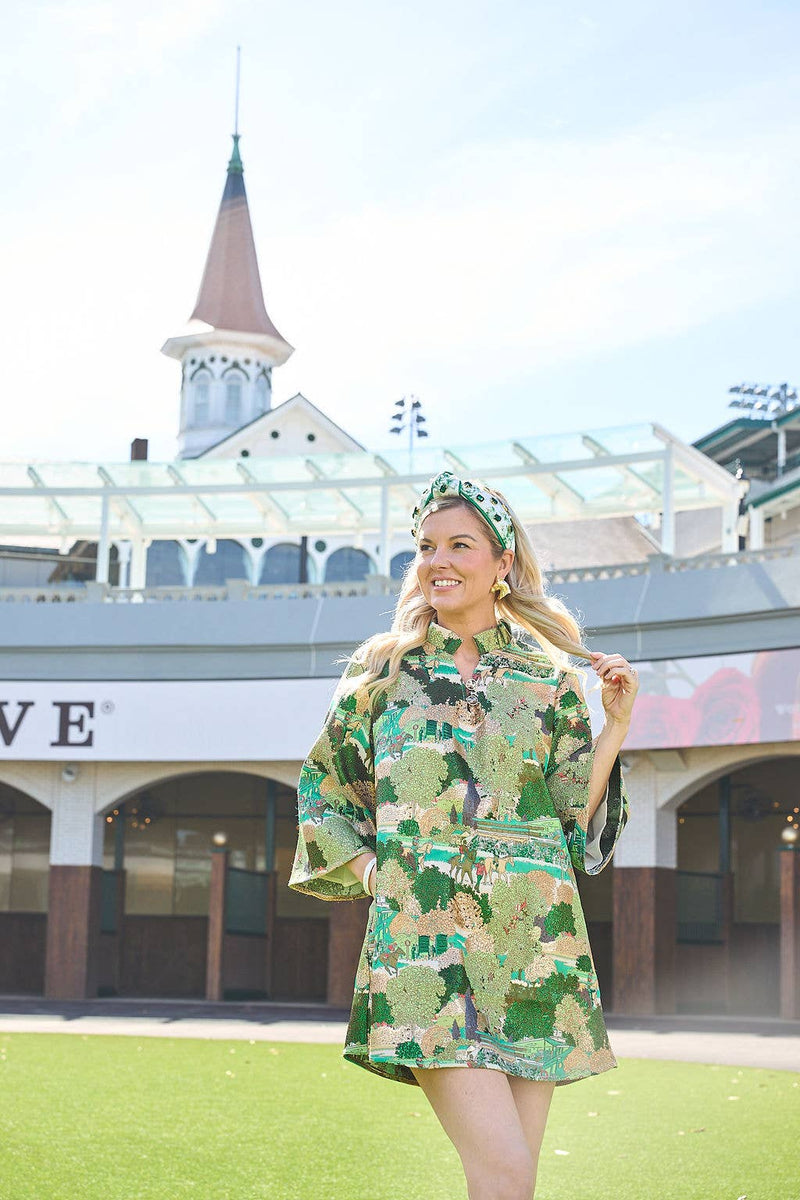 Kentucky Derby x Laura Ashley by Brianna Cannon Green Horse Race Caftan: Small/Medium
