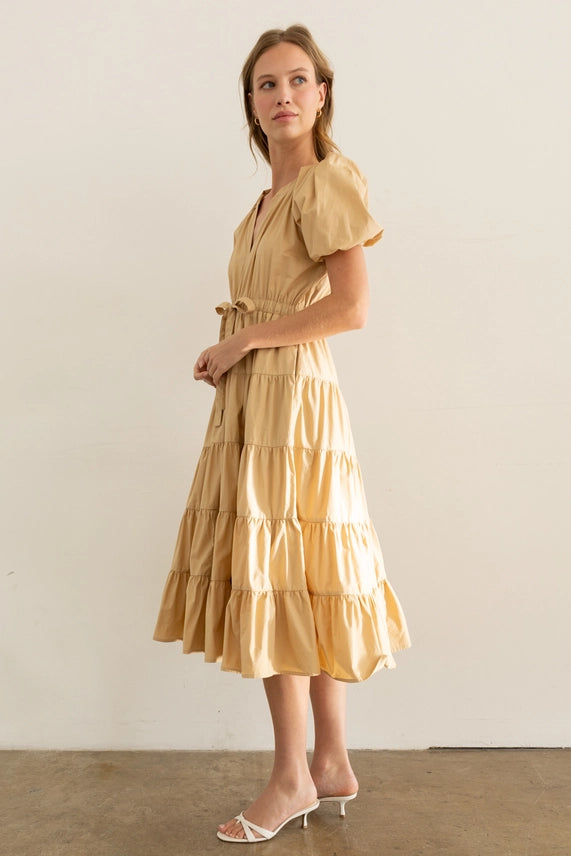 Jessa Puff Sleeve Midi Dress