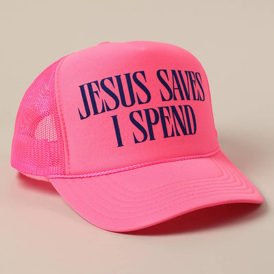 JESUS SAVES I SPEND Trucker: White