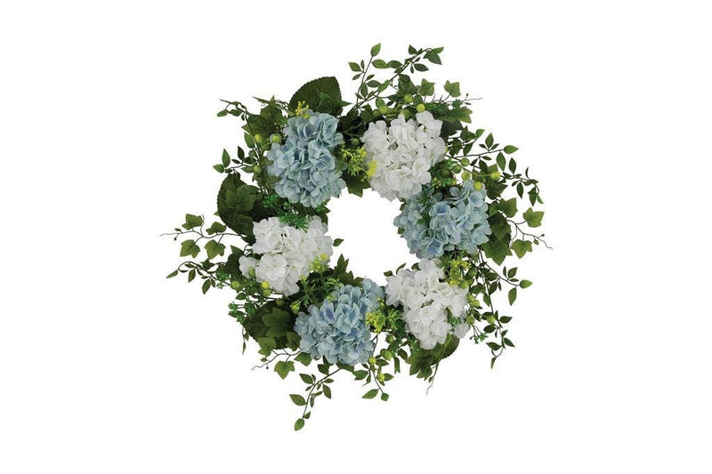 White & Blue Hydrangea Wreath
