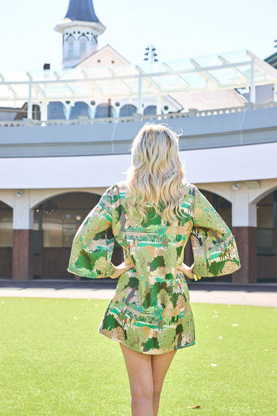 Kentucky Derby x Laura Ashley by Brianna Cannon Green Horse Race Caftan: Small/Medium