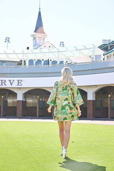 Kentucky Derby x Laura Ashley by Brianna Cannon Green Horse Race Caftan: Small/Medium
