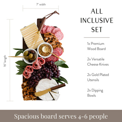 7 Piece Charcuterie Board Gift Set, Brown: Brown