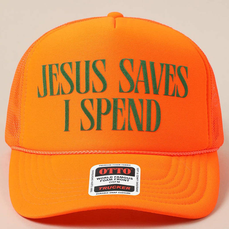 JESUS SAVES I SPEND Trucker: TAN
