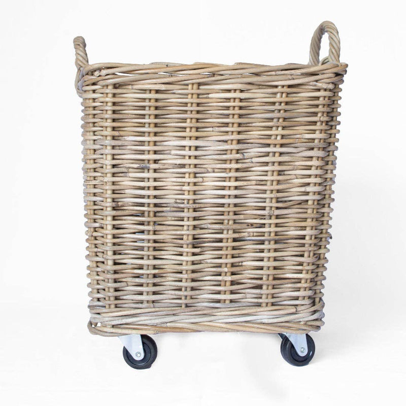 Rattan Storage Baskets on Wheels | 16" H