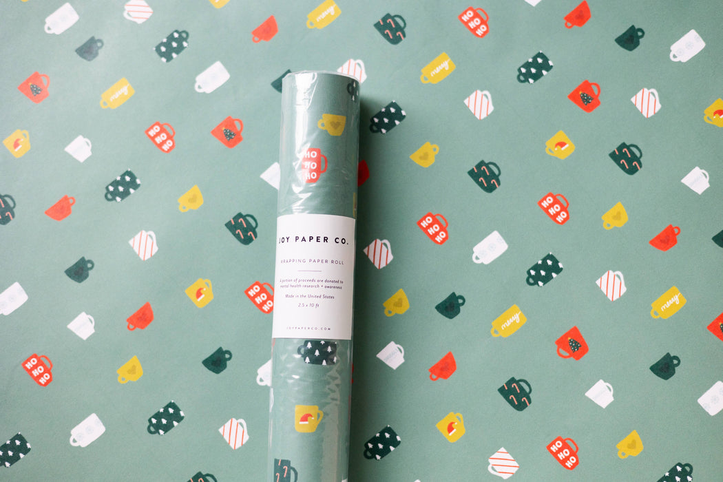 Holiday Coffee Mugs Wrapping Paper Roll