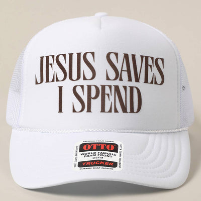 JESUS SAVES I SPEND Trucker: NEON PINK
