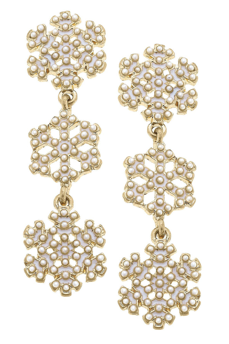 Winter Wonderland Enamel Snowflake Earrings in Ivory
