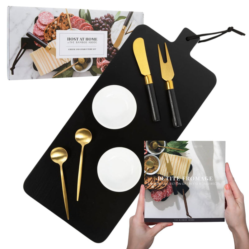 7 Piece Black Charcuterie Board Gift Set: Black