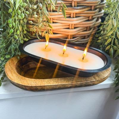 Wood Bowl 3-Wick Candle