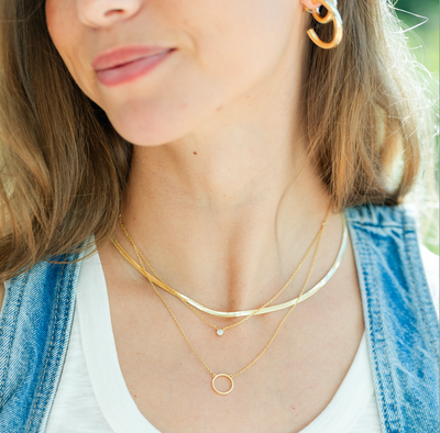 Double Appeal Circle & Cz Necklace: Gold