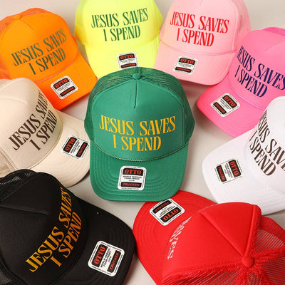 JESUS SAVES I SPEND Trucker: White