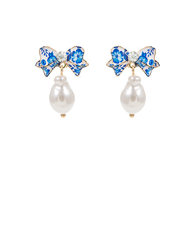Chinoiserie bow & pearl earrings