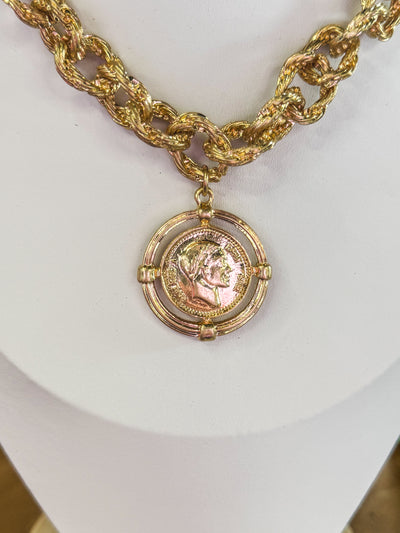 Twisted Vintage Link Coin Necklace