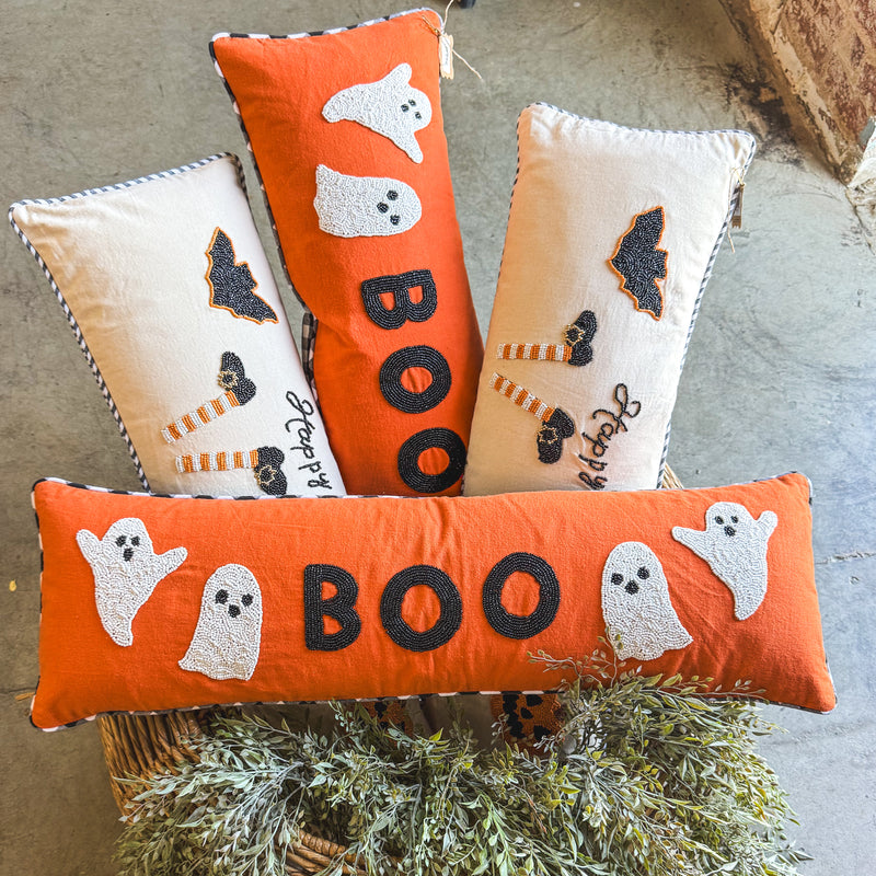 Boo Lumbar Beaded Pillow