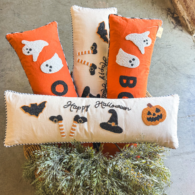 Boo Lumbar Beaded Pillow
