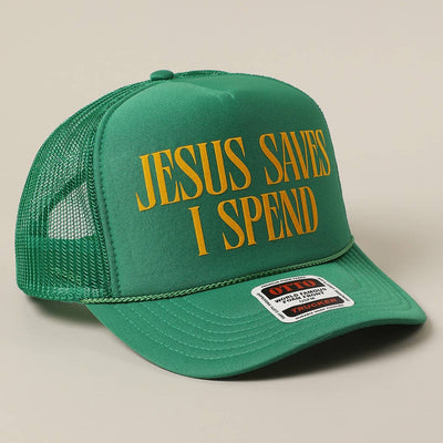 JESUS SAVES I SPEND Trucker: White