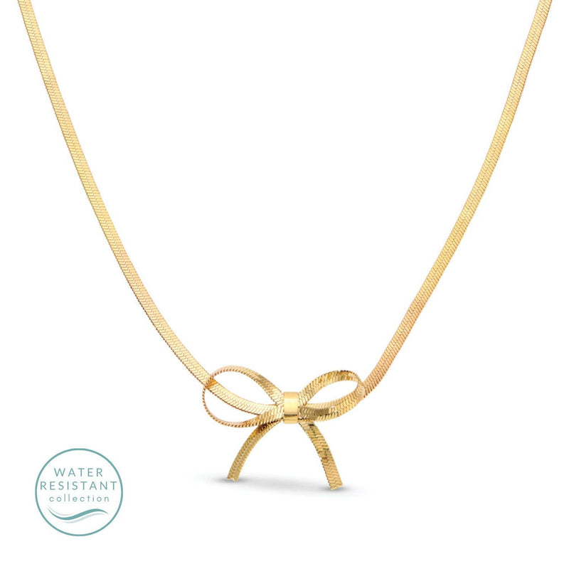 Put A Bow On It! Delicate Bow Necklace, Water Resistant
