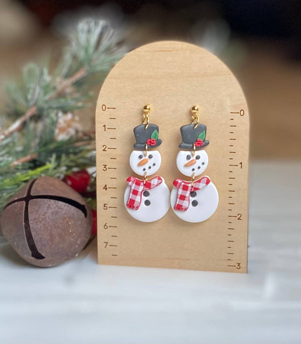 Pink Snowman Clay Earrings