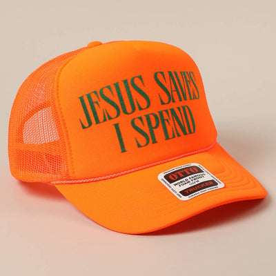 JESUS SAVES I SPEND Trucker: TAN