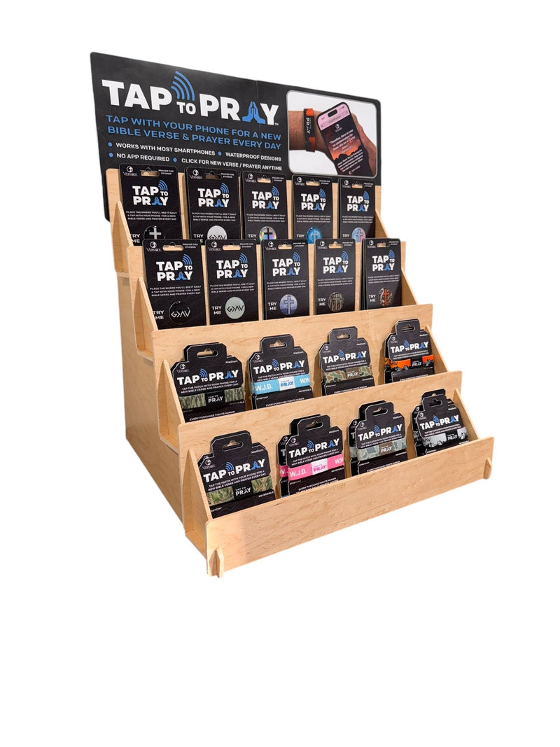 Tap To Pray™ - Prayer Tag Keychains: Blue Crystal + Cross