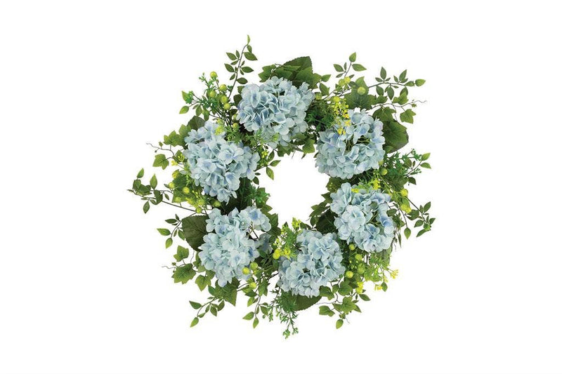 Mixed Hydrangea Berry Wreath 24" Blue