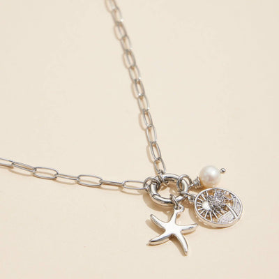 Gold Dipped Starfish Charm Necklace with Pearl Accent: Gold / One / 4DN18066